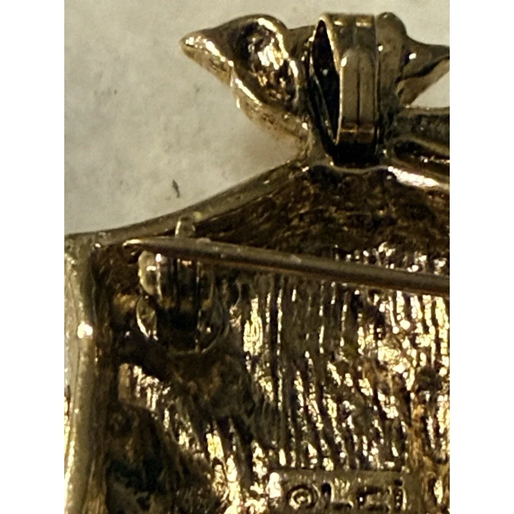 Liz Claiborne Coo Coo Clock Birdhouse Brooch or Pendant Gold Tone Crystal Drop